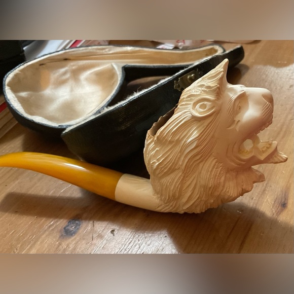 Meerschaum: O Mighty Lion and Sultan sepiolite vintage hand carved duo pipe set. - Picture 8 of 16